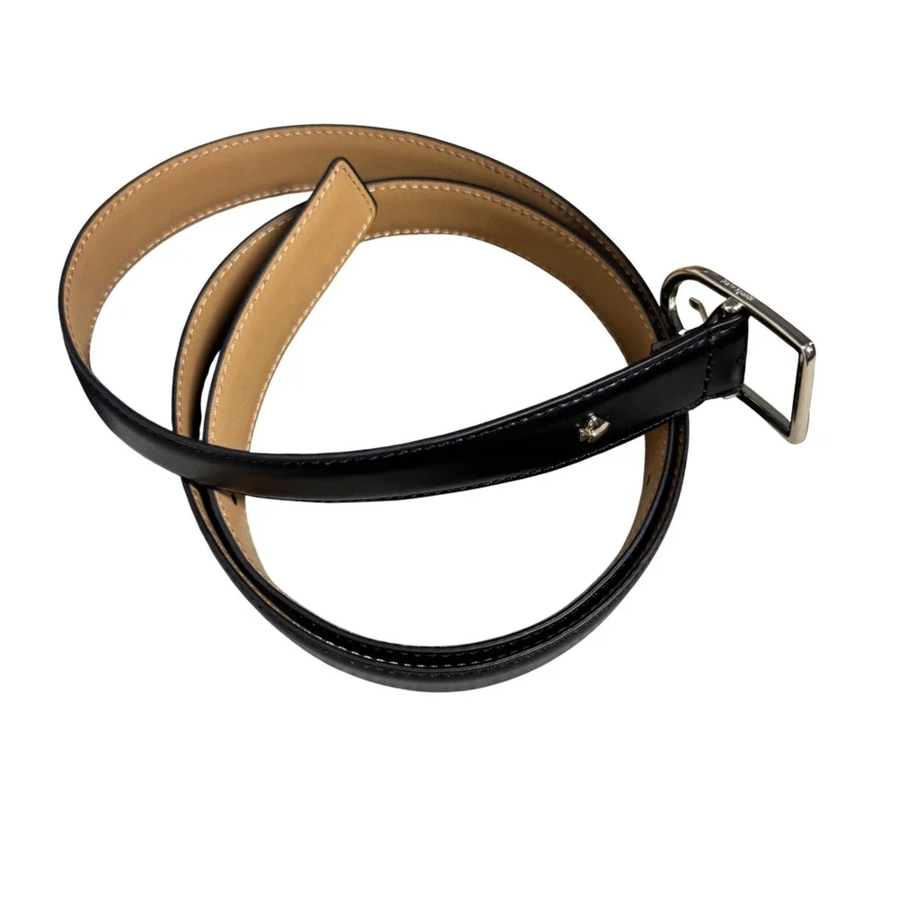 Kate Spade New York Black Genuine Leather Skinny Belt KS2000725 L/XL NWT